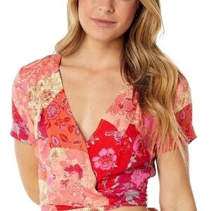 Free People Patchwork Floral Tie-Back Blouse